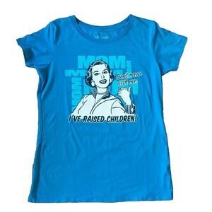 Mom Humor T Shirt Top Women M Blue Retro 100% Cotton Short Sleeve Crew Neck